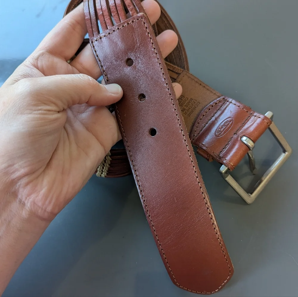 Vintage Talbots Brown Woven Leather Belt Boho Festival‎ Wide Chestnut